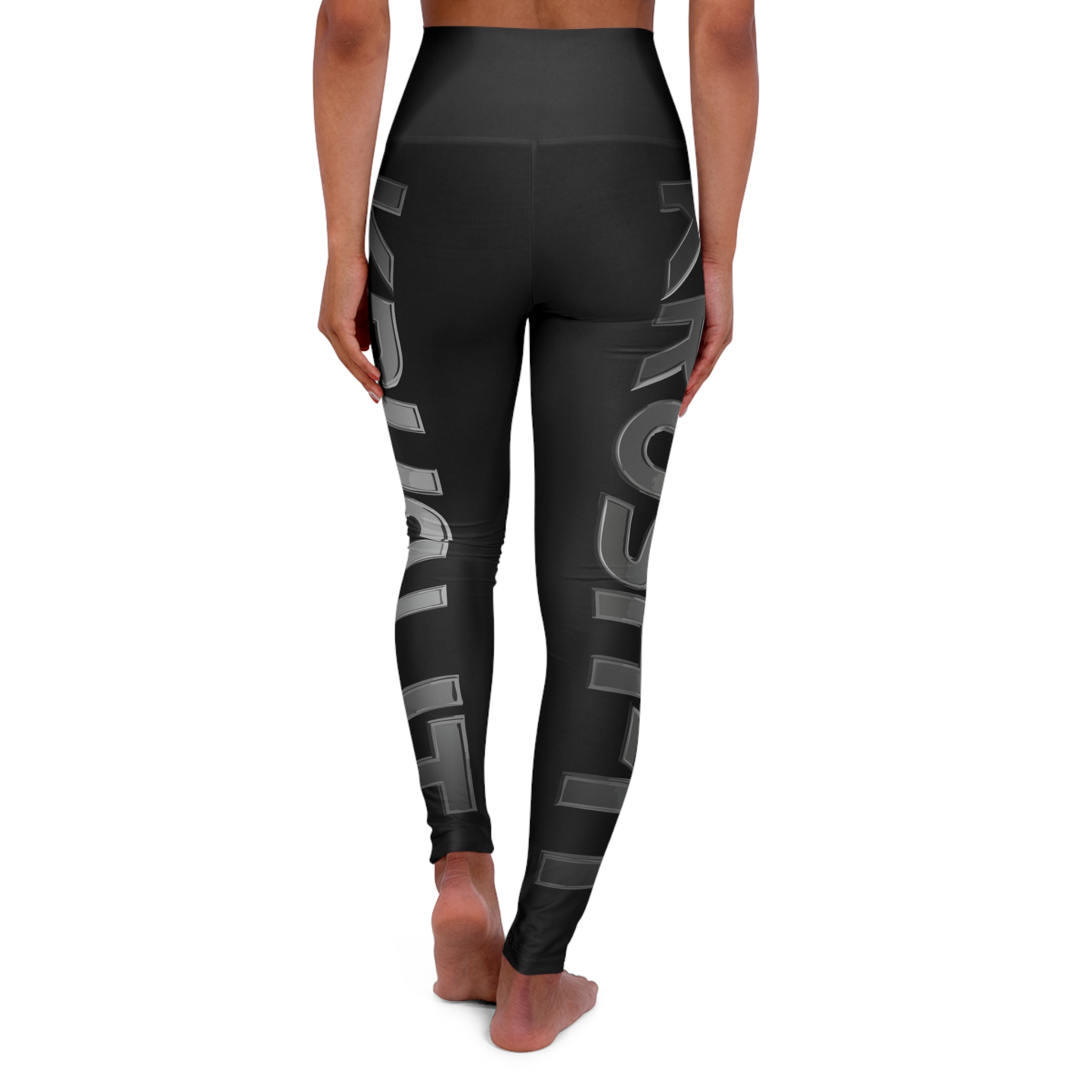 High Waisted Yoga Leggings - Sleek Black Design with Motivational Text - Image 2