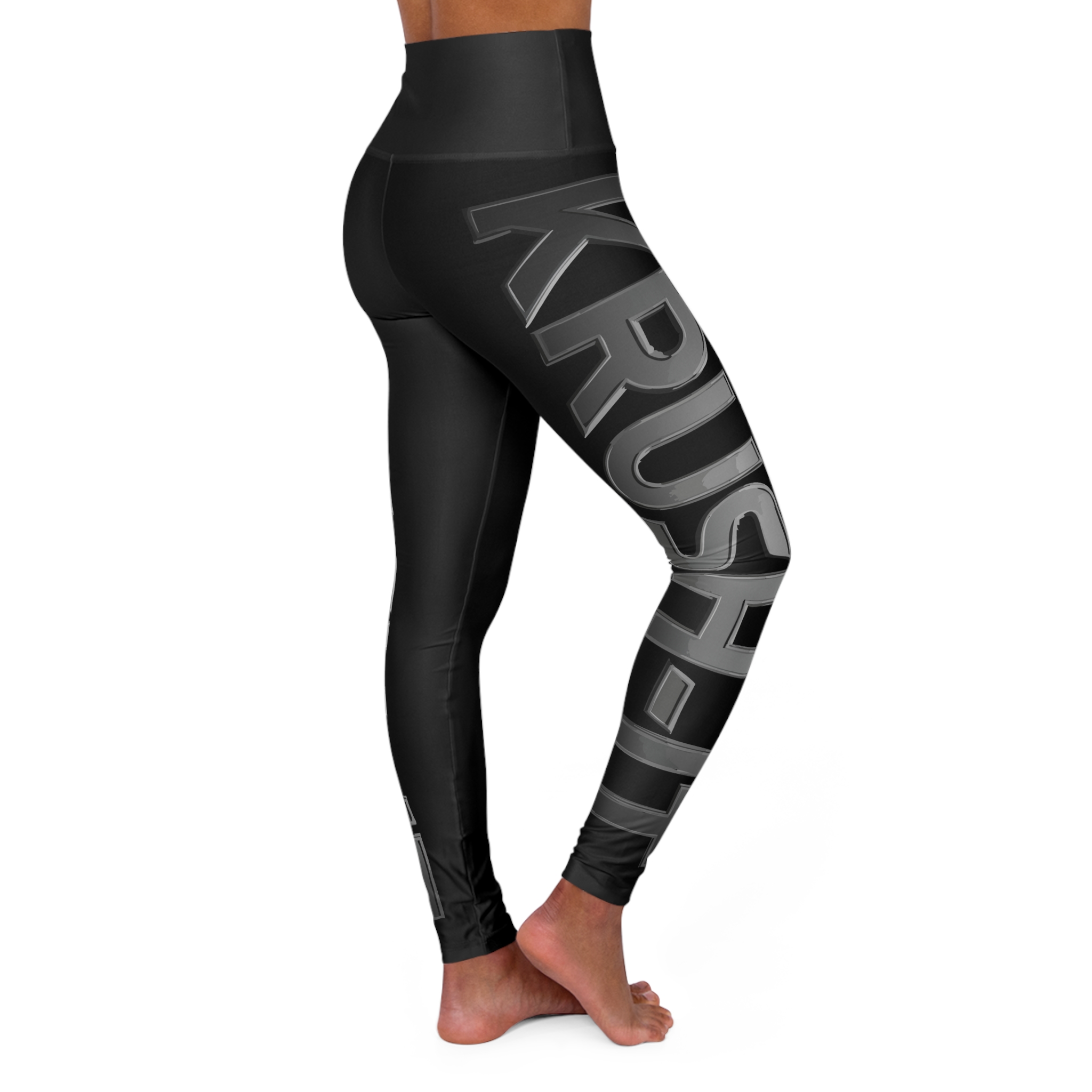 High Waisted Yoga Leggings - Sleek Black Design with Motivational Text - Image 4