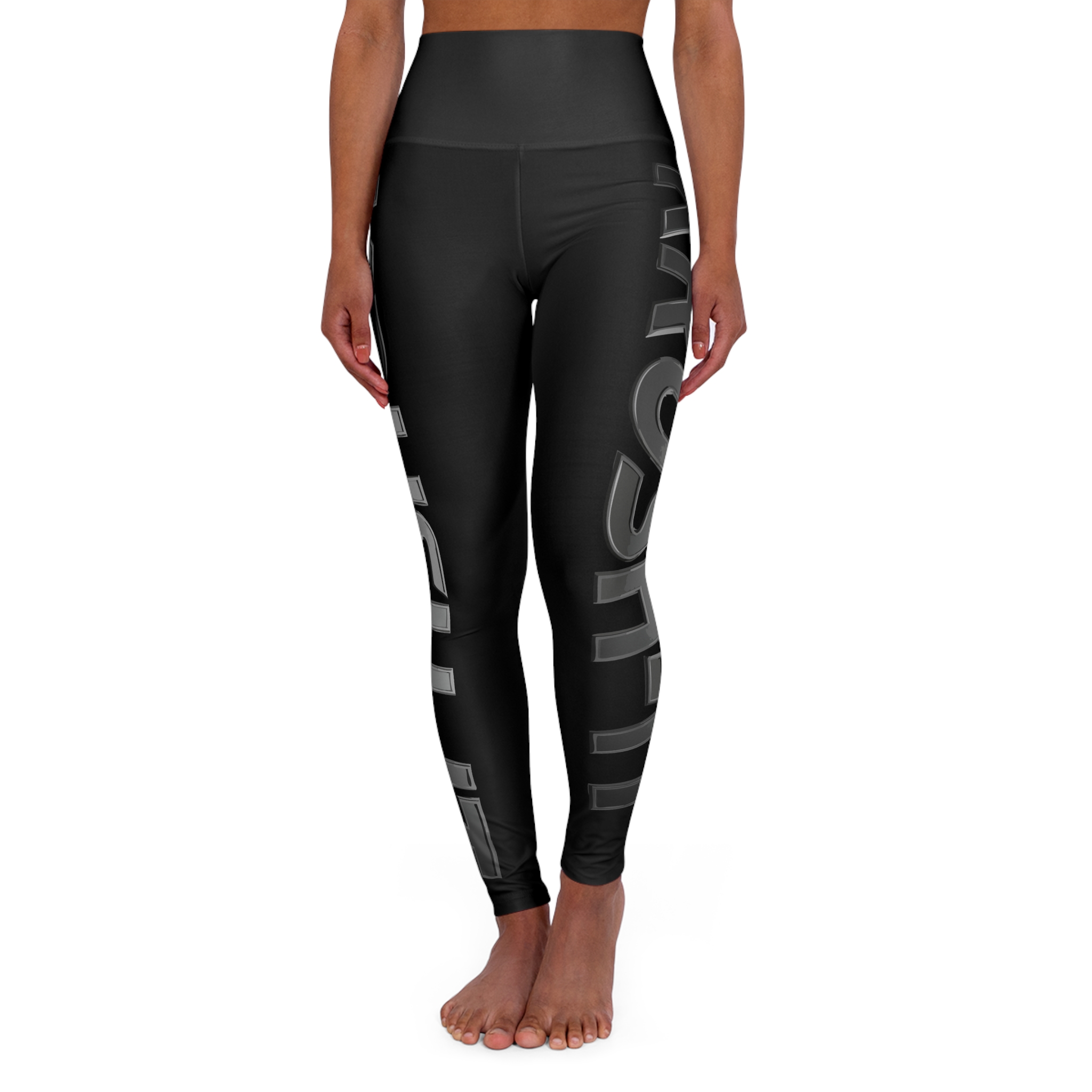 High Waisted Yoga Leggings - Sleek Black Design with Motivational Text